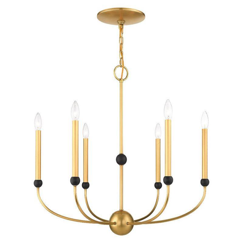 Mid-Century Modern 6-Light Chandelier in Natural Brass and Bronze