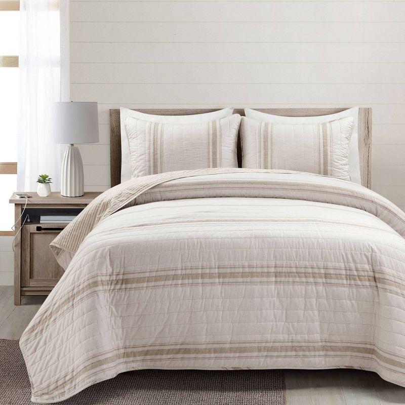 Neutral Full Cotton Reversible Quilt Bedding Set