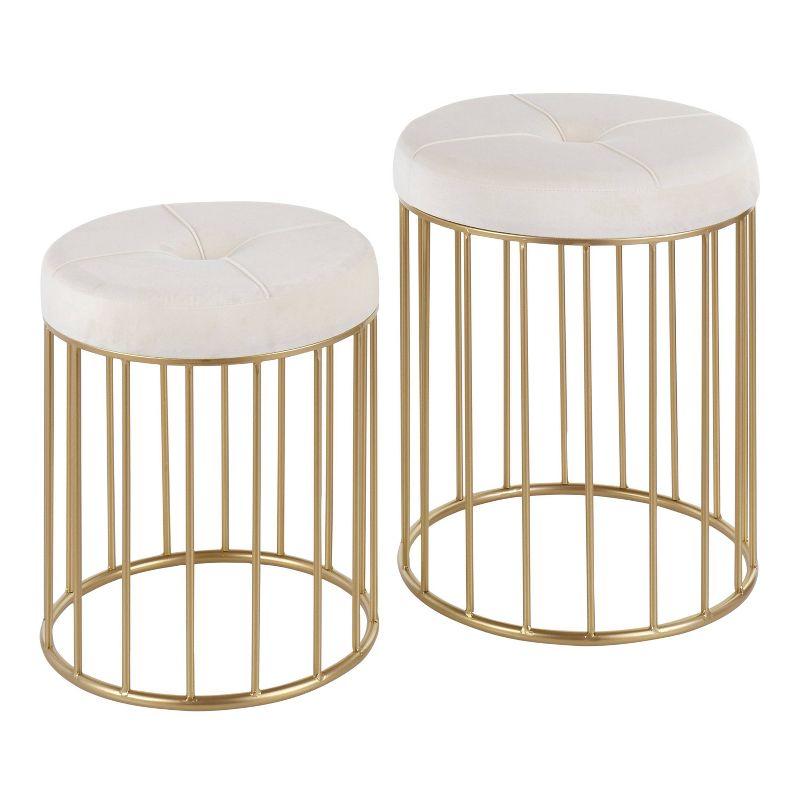 Canary Contemporary Nesting Ottomans Gold/Cream - LumiSource: Gold-Tone Metal, Velvet, No Assembly Required