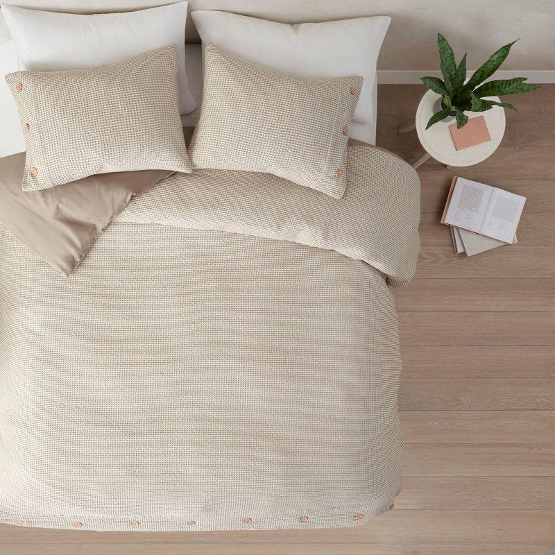 Taupe Greige Cotton Blend Waffle Weave Duvet Cover Set