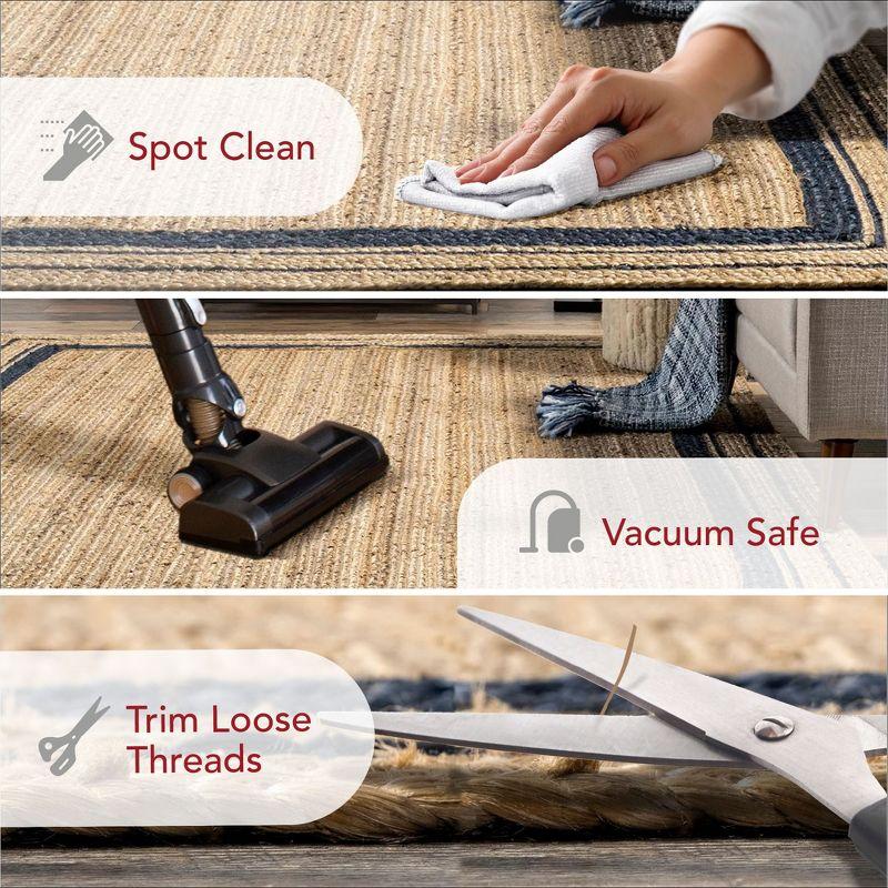 Nuloom Rikki Bordered 4x6 Jute Indoor Area Rug for Dining Room Rug Neutral Rug Living Room Rug Kitchen, Navy/Natural