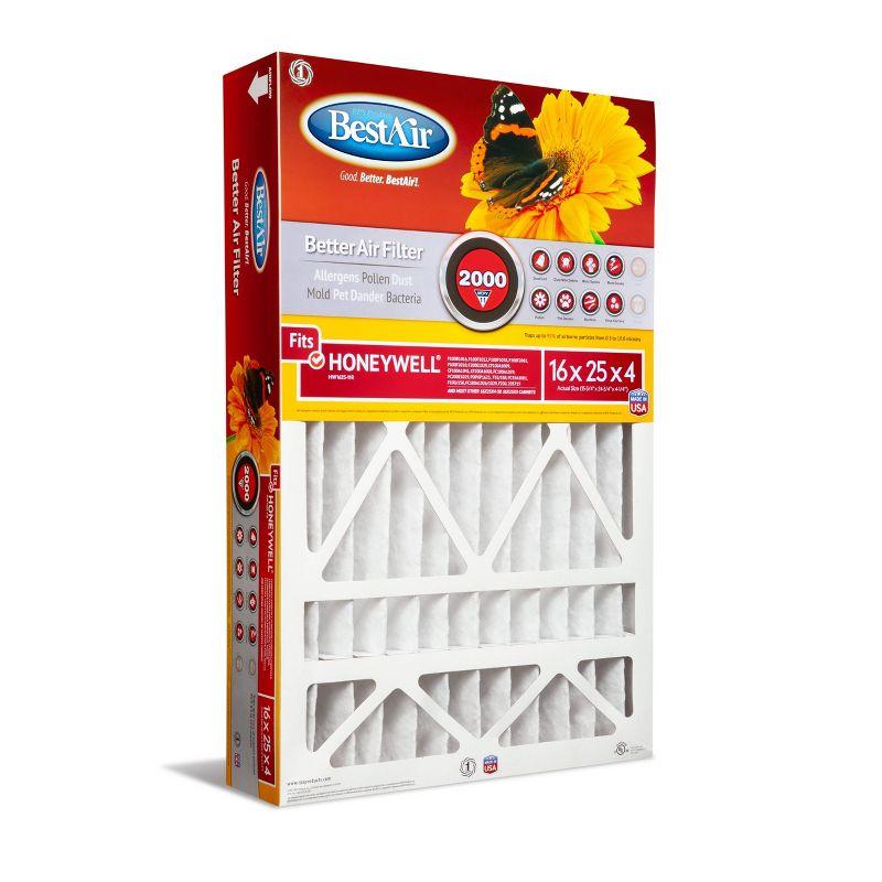 BestAir 3pk Honeywell 16X25X4 Replacement Air Furnace Filter Merv 11: Electrostatic, Captures Dust & Pollen, MERV 11