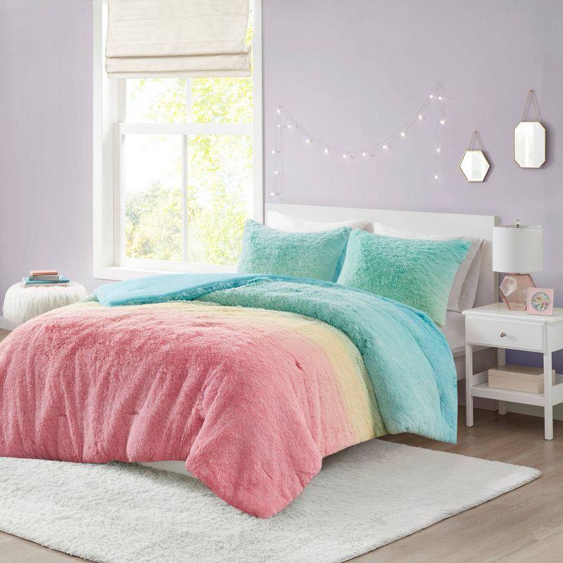 Intelligent Design Pastel Ombre Shaggy Faux Fur Comforter Set