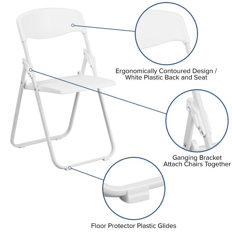 Flash Furniture 2 Pack HERCULES Series 500 lb. Capacity Heavy Duty White Plastic Folding Chair with Built-in Ganging Brackets