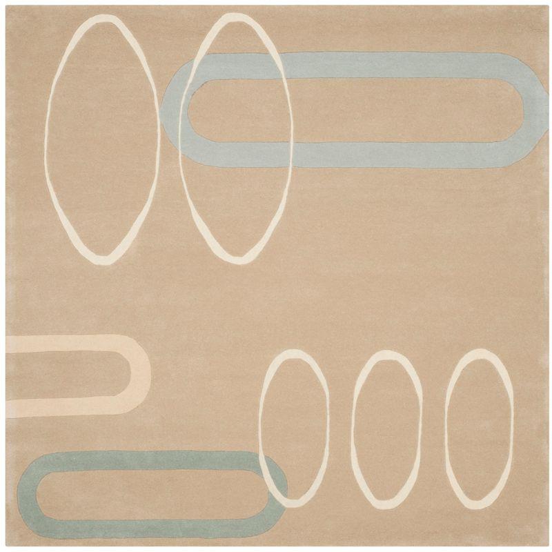 Ivory and Beige Tufted Wool and Viscose Square Rug