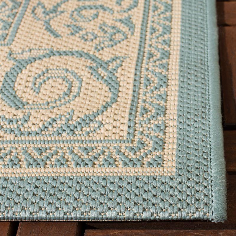 Cream and Aqua Rectangular Synthetic Outdoor Area Rug