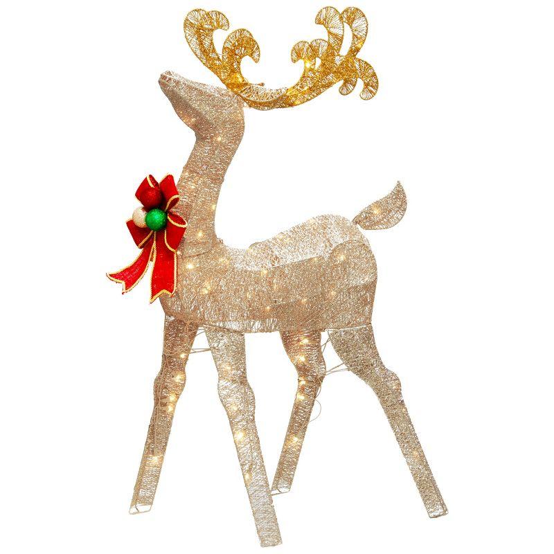 48" Prelit Crystal Splendor Champagne Reindeer with Red Bow