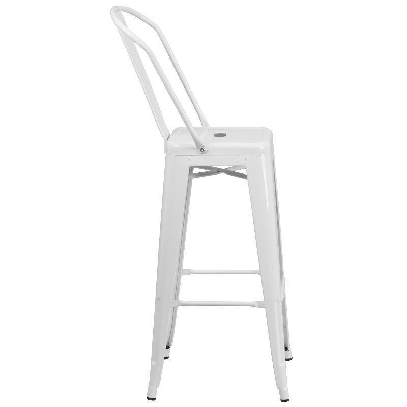 Merrick Lane White 30" High Metal Bar Height Stool with Removable Back for Indoor-Outdoor Use
