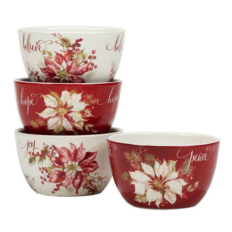 Winter's Joy Red and White Ceramic Holiday Dinnerware Set, Service for 4