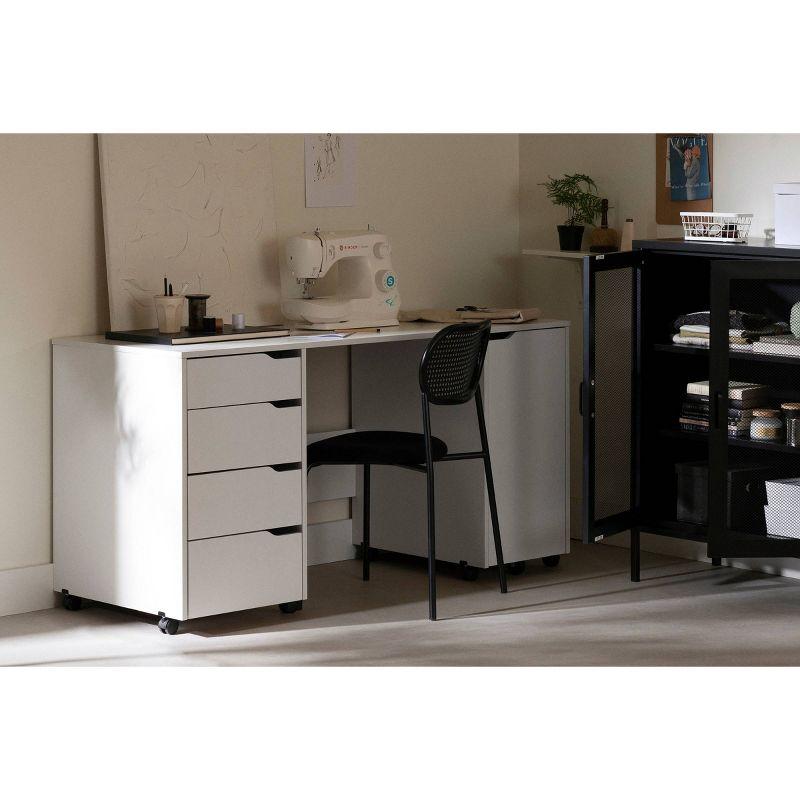 Pure White Mobile Craft Workstation with Drawers and Sliding Shelf