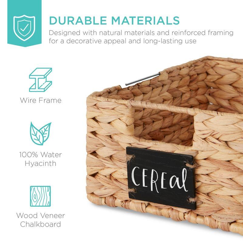 Best Choice Products Set of 4 12in Woven Water Hyacinth Pantry Baskets w/ Chalkboard Label, Chalk Marker - Natural