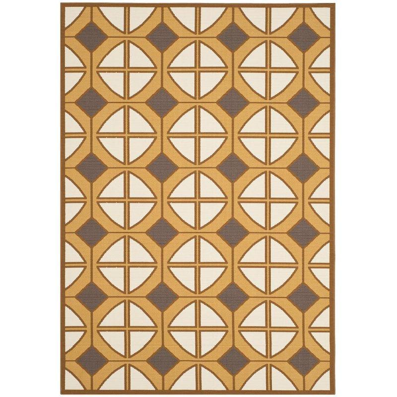 Ivory and Camel Geometric 4' x 6' Synthetic Area Rug