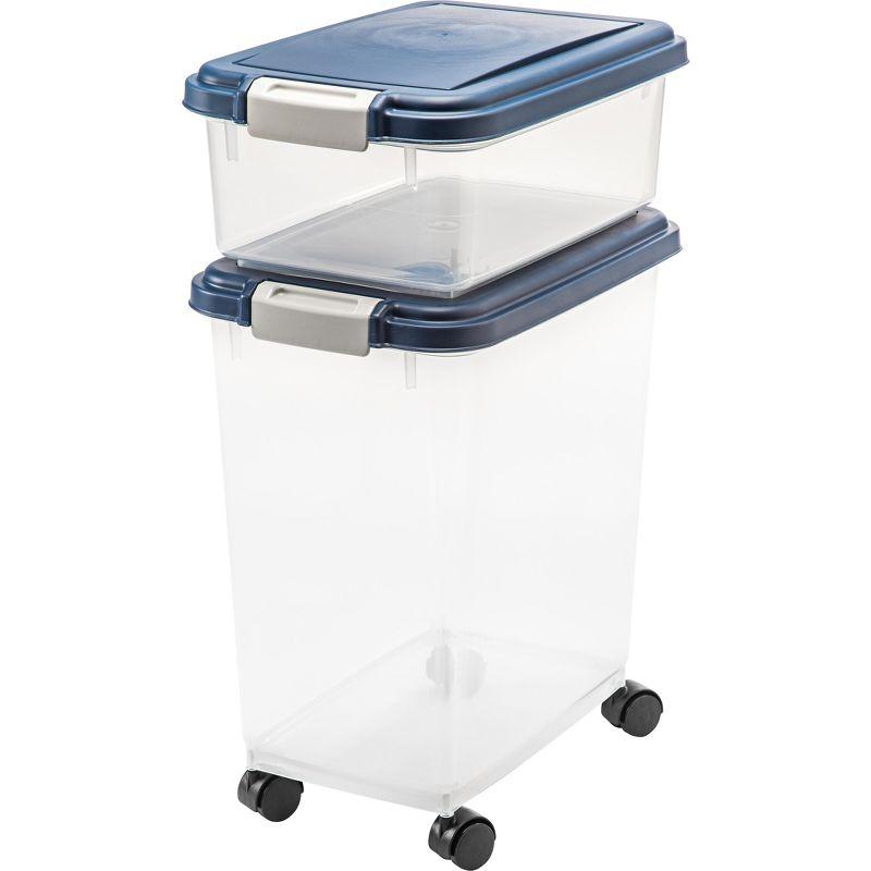 IRIS USA 30 lbs & 11 lbs Combo Airtight Dog Food Storage Container, Stackable Treat Box, Casters, Keep Fresh, Easy Mobility, Navy
