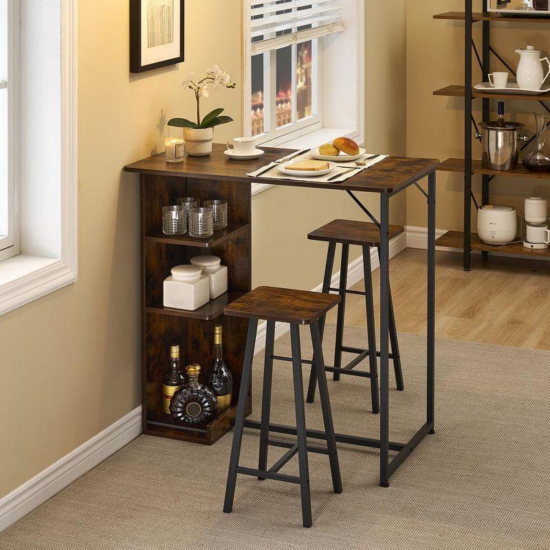 Garvee Small Bar Table and Chairs Set for 2, 3-Piece Bar Table Set with 3 Tier Storage Shelves, Space Saving Table for Small Apartment, Living Room