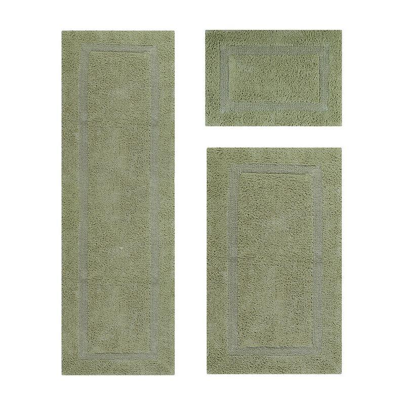 Better Trends Lux 100% Cotton Tufted Solid Reversible Bath Rug Set 3 PC (17" x 24" | 24" x 40" | 20" x 60") - Sage