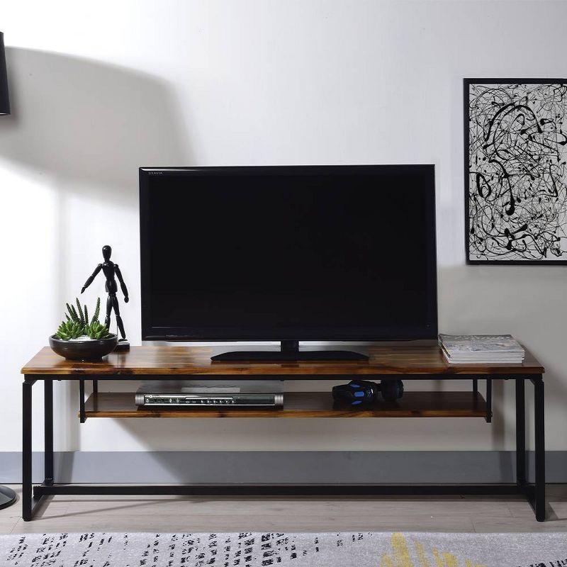 67" Jurgen TV Stand for TVs up to 65" Oak/Black Metal - Acme Furniture: Industrial Style, Open Shelf