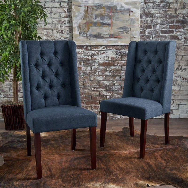 Christopher Knight Home Set of 2 Blythe Tufted Dining Chairs Navy Blue: Polyester Upholstery, Hardwood Frame