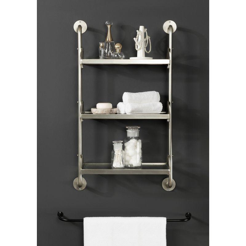 Silver Metal Three-Tier Floating Wall Shelf with Glass