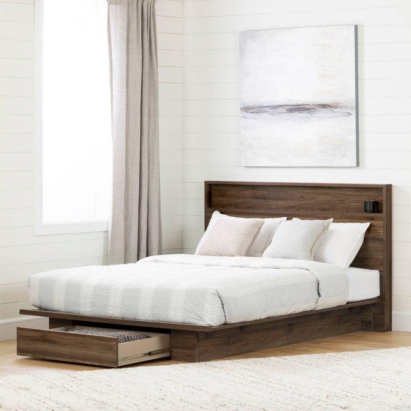 Full/Queen Lensky Headboard Natural Walnut - South Shore: Storage Shelf, Bed Frame Mounted
