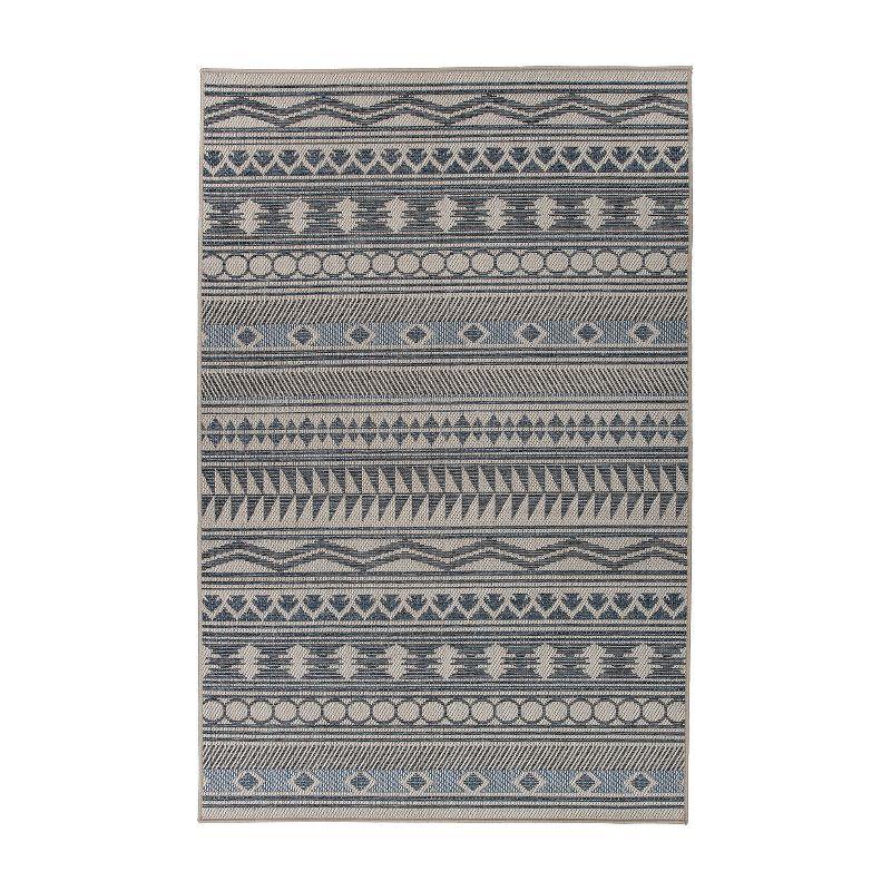 Blue Geometric 5' x 7' Synthetic Reversible Area Rug