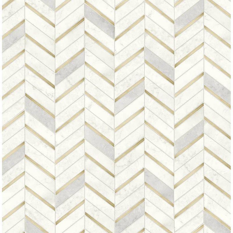 NextWall Faux Chevron Marble Tile Peel and Stick Wallpaper: Self-Adhesive, Repositionable, Washable, Gold, 30.75 Sq Ft Coverage