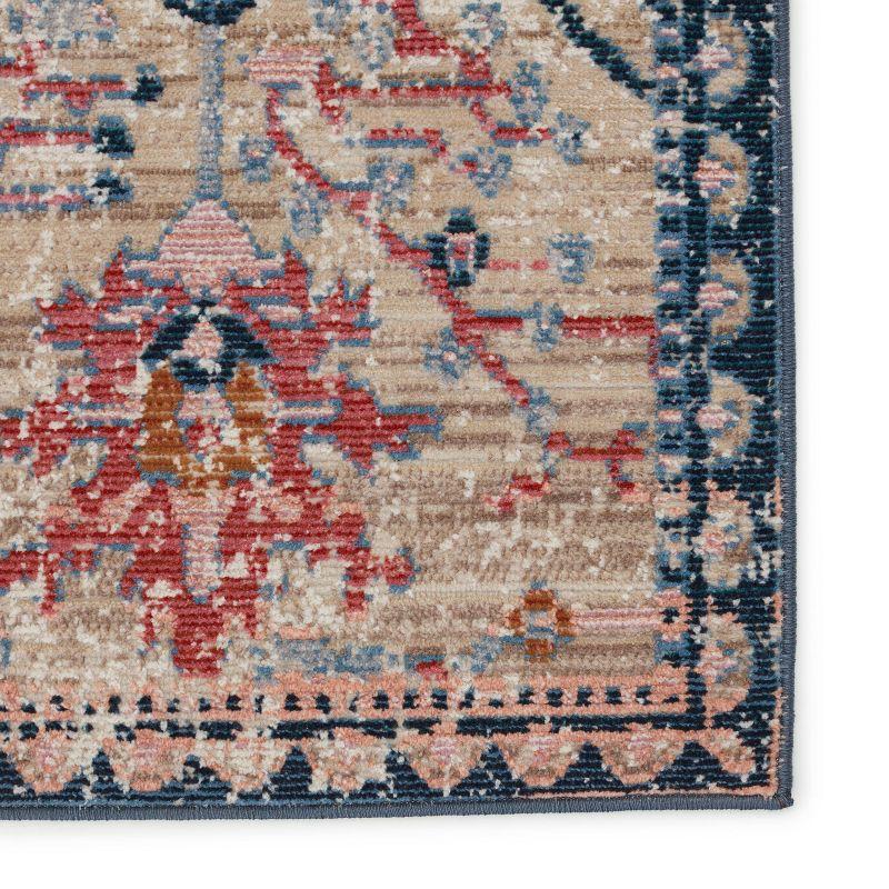 9'6"x12'7" Elva Indoor/Outdoor Oriental Area Rug Tan/Blue - Jaipur Living: Traditional Floral Medium Pile Rug