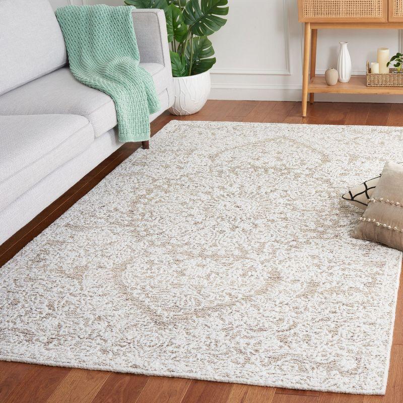 Ivory Rectangular Tufted Wool and Synthetic Rug, 5' x 8'