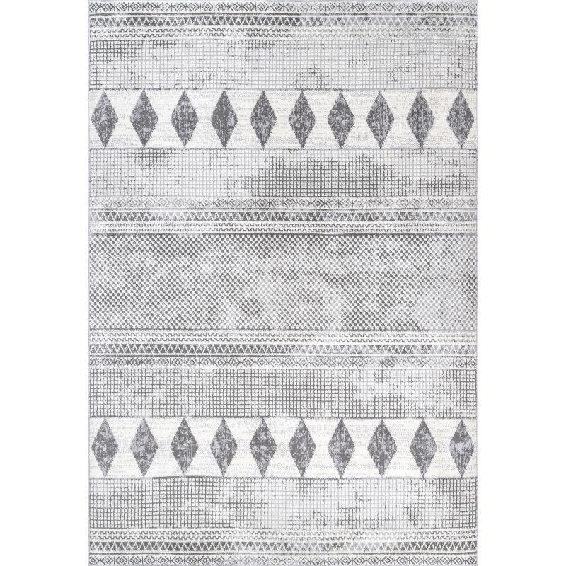 Rectangular Gray Geometric Synthetic Area Rug 3' x 5'