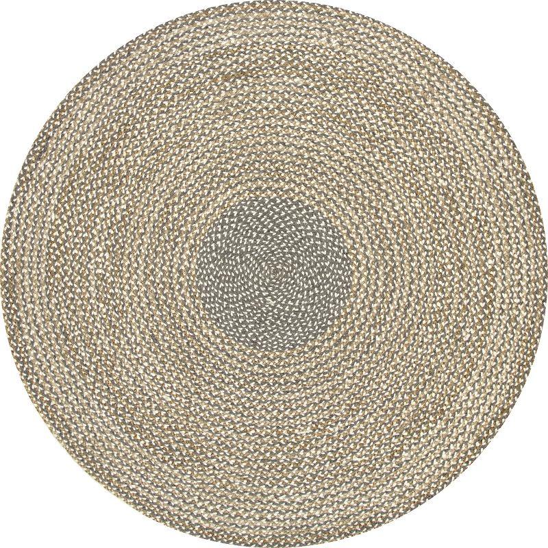 Nuloom Draya Solid 6 Round Wool Jute Indoor Area Rug for Dining Room Rug Neutral Rug Living Room Rug Kitchen, Grey/Ivory