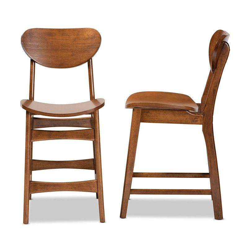 2pc Katya Wood Counter Height Barstool Set Brown - Baxton Studio: Walnut Finish, Polyester Upholstery, Footrests