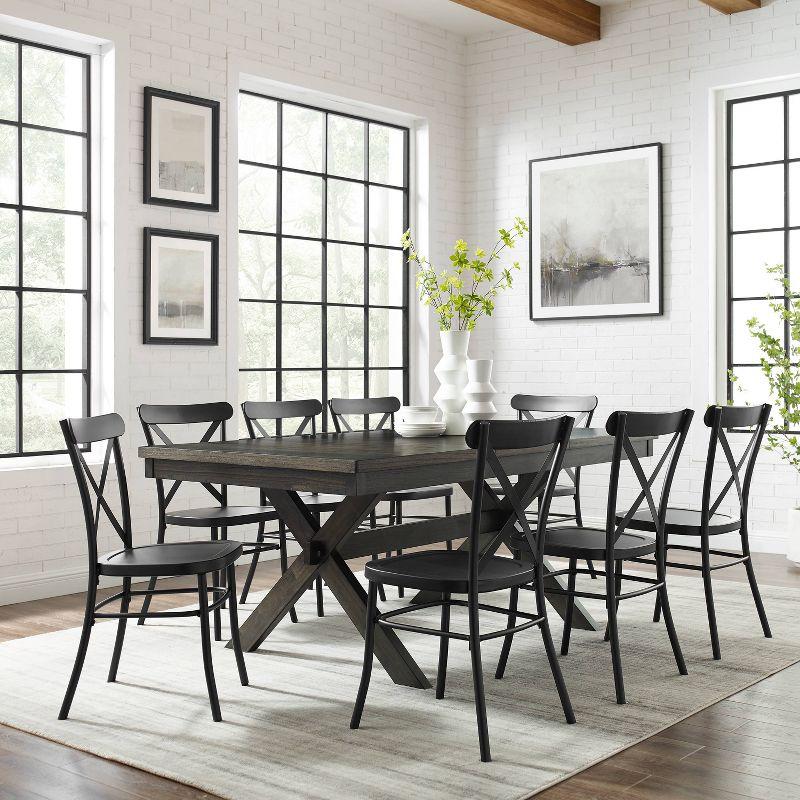 9pc Hayden Extendable Dining Set with Camille Chairs Matte Black/Slate - Crosley: Rubberwood Trestle Base, Unupholstered