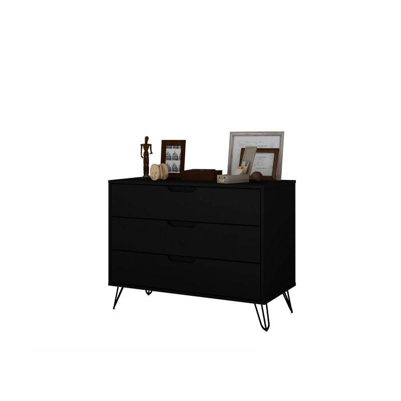 Rockefeller Dresser Black - Manhattan Comfort: MDF Composite Frame, 3-Drawer Storage for Bedroom