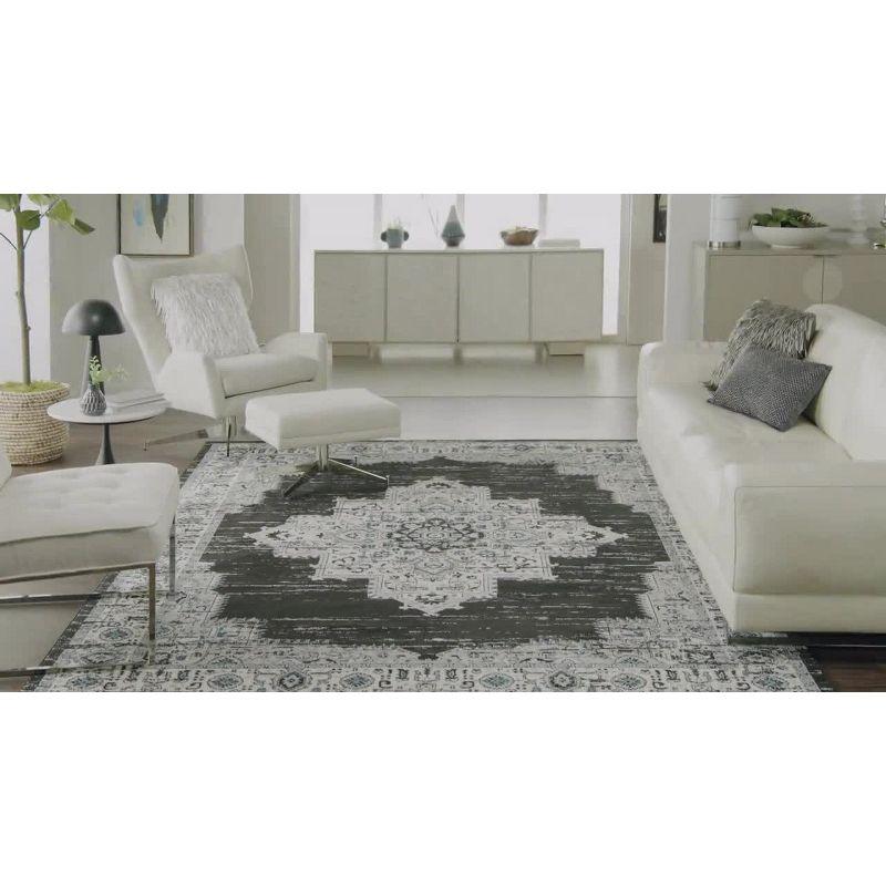 Gray Floral Synthetic 10' x 14' Rectangular Area Rug