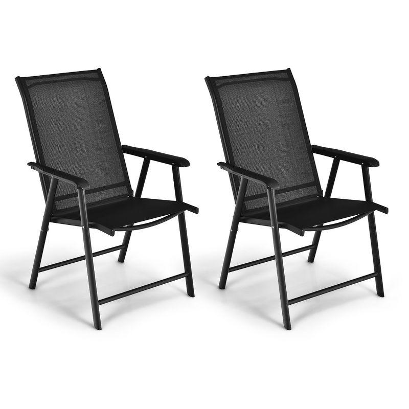 Black Folding Patio Dining Chairs with Arms, Set of 2