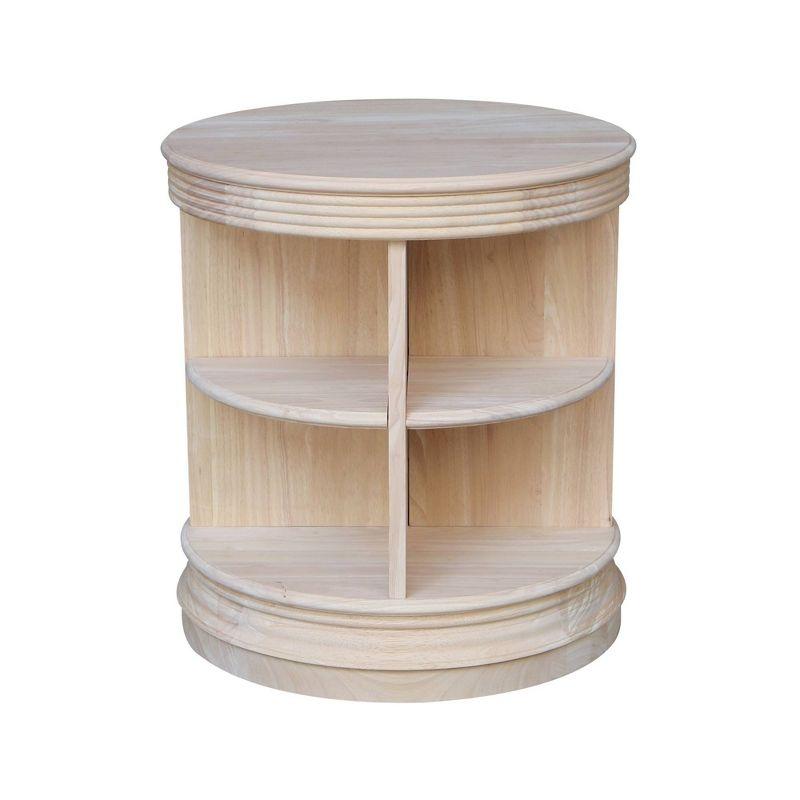 Beige Round Solid Wood End Table, 26"