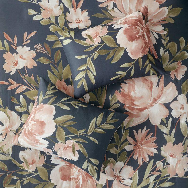 Camillia Navy Floral Cotton Full/Queen Duvet Cover Set