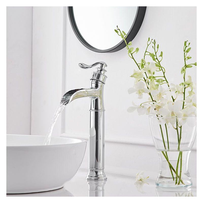 BWE Waterfall Single Handle Bath Vessel Sink Faucet Farmhouse Vanity Bowl Tall Lavatory With Drain