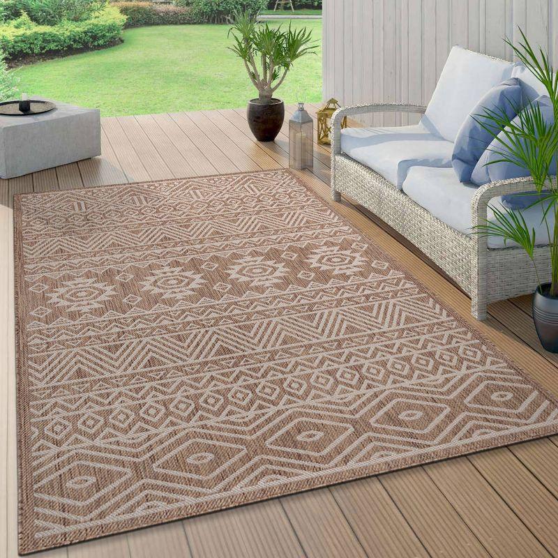 World Rug Gallery Distressed Geometric Bohemian Textured Flat Weave Indoor/Outdoor Area Rug - BROWN 5' X 7'