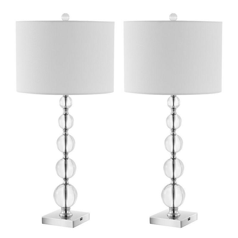 Liam Stacked Crystal Ball Lamp W/ USB Port (Set of 2) - 29.5 Inch Height - LIT4112 - Clear/Chrome - Safavieh