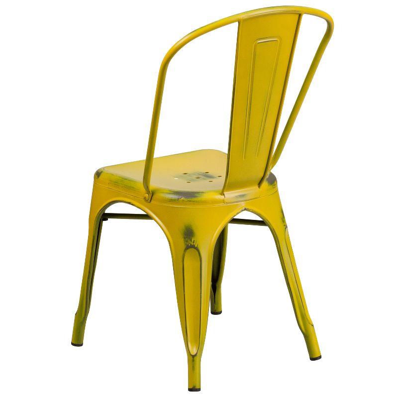 Distressed Yellow Metal Armless Indoor-Outdoor Stackable Chair