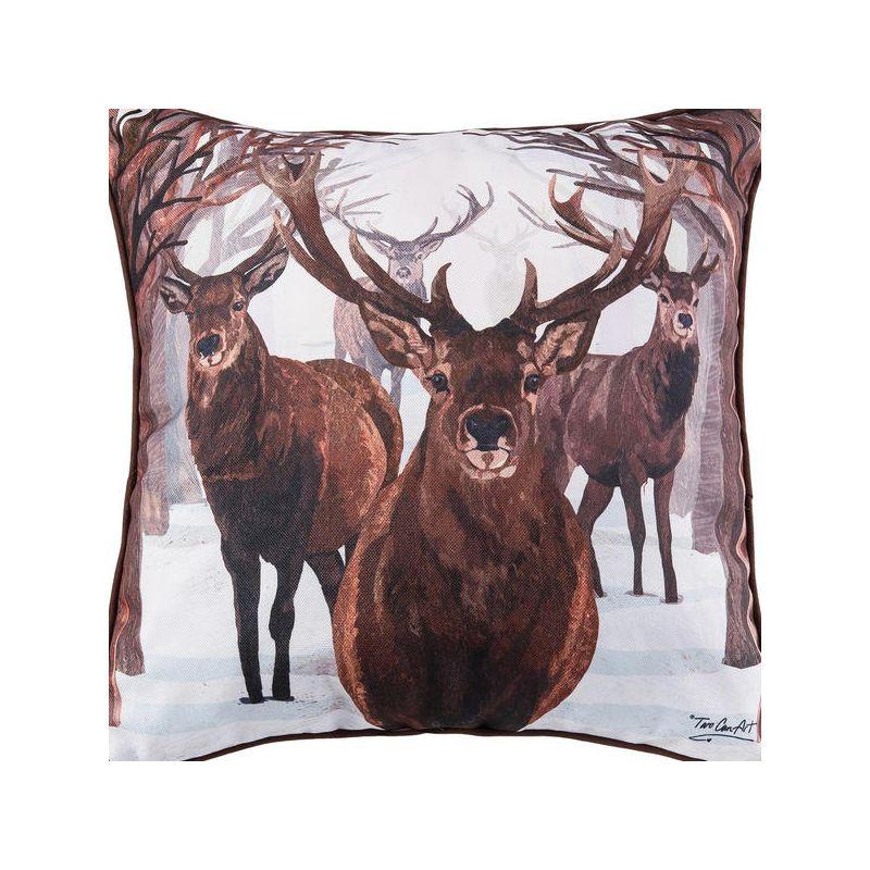 18" Square Deer Descending Winter Throw Pillow