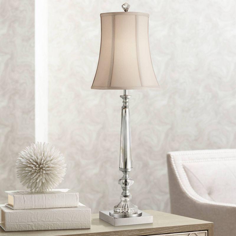 Vienna 27'' Chrome Finish Crystal Column Console Table Lamp with Taupe Bell Shade