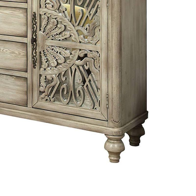 60" Vermont Accent Table Antique White - Acme Furniture: Elegant Storage, 4 Drawers & Shelves