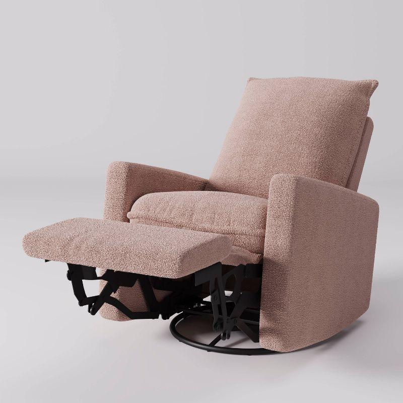 CorLiving Caillie Boucle Glider Recliner Chair Pink: Upholstered Swivel, 300lb Capacity, Contemporary Design