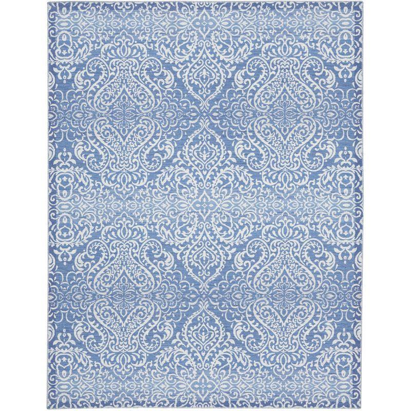 Waverly Washables Collection 7'10" x 9'10" Blue Damask Indoor Rug