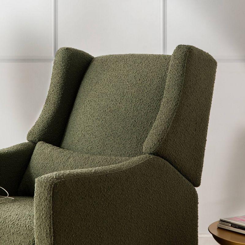 Babyletto Kiwi Olive Green Boucle Nursery Power Glider Recliner Chair with Light Wood Base