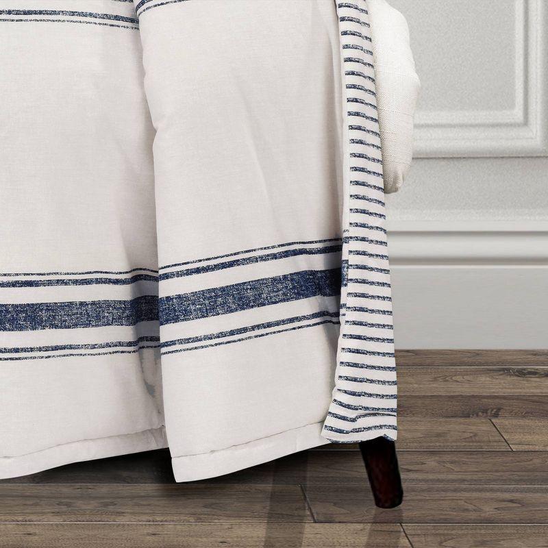 50"x60" Farmhouse Striped Throw Blanket Navy - Lush Décor: Reversible, Cotton, Cozy