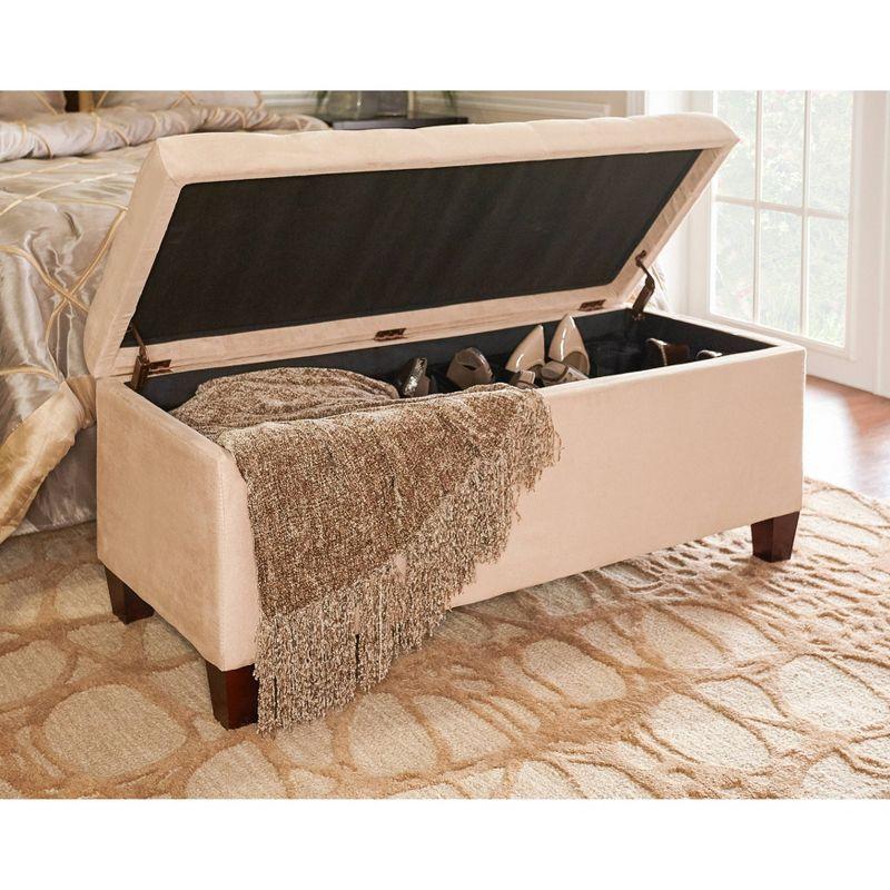 Beige Upholstered Shoe Storage Ottoman with Tufted Top