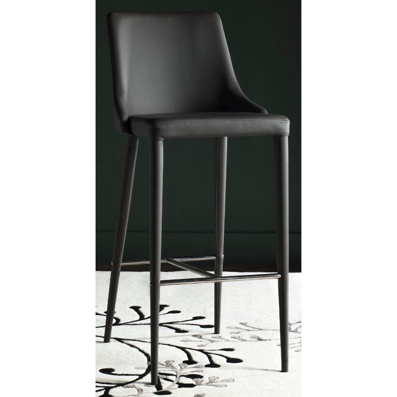 Transitional Gray Leather and Metal Bar Stool with Footrest