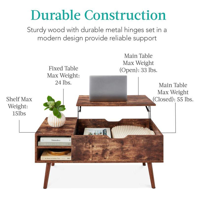 Best Choice Products Wooden Mid-Century Modern Lift Top Coffee Table w/ Hidden Storage, Removable Shelf - Brown